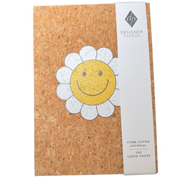 Designer Pages Other - Cork Cover Journal with a Smiley Face Daisy 8" X 6" 240 Pages NEW